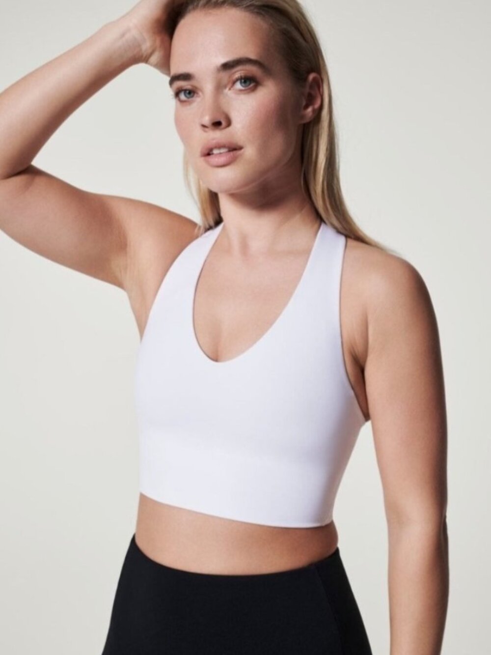 NEW Spanx Longline Medium Impact Sports Bra Racerback White 2X Athletic Sporty